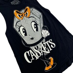 Rusty Butcher Womens S‎ Black Orange Caskets Halloween Tank Top 615
